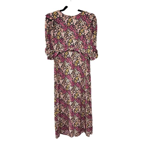 NEW! Nobody's Child US 4/UK 8 Puff Shoulder Liberty Floral Tea Dress Pink Black - Picture 2 of 10